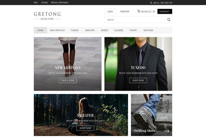 Template website bán hàng Gretong. Ảnh Internet